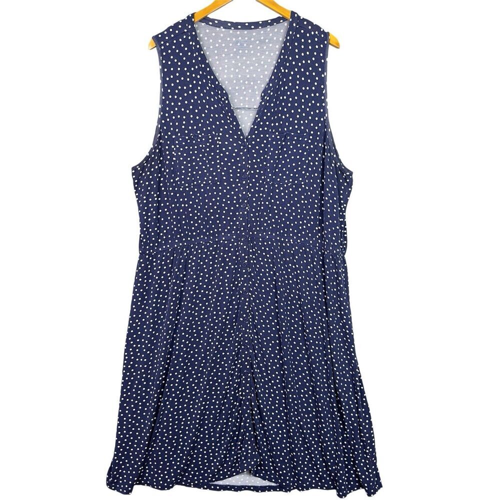 Market Spruce Dress‎ Midi Women Size 3XL Navy White Polka Dots Knit Button Front